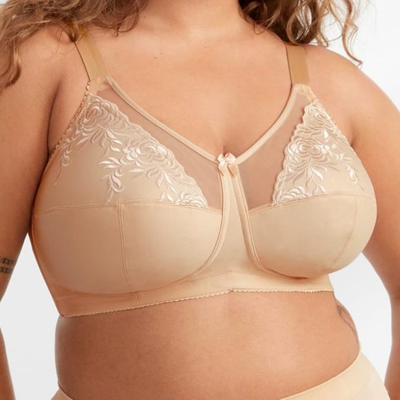 New Elila Full Figure Embroidered Microfiber Wire-Free Bra Beige 1301 - Picture 7 of 10